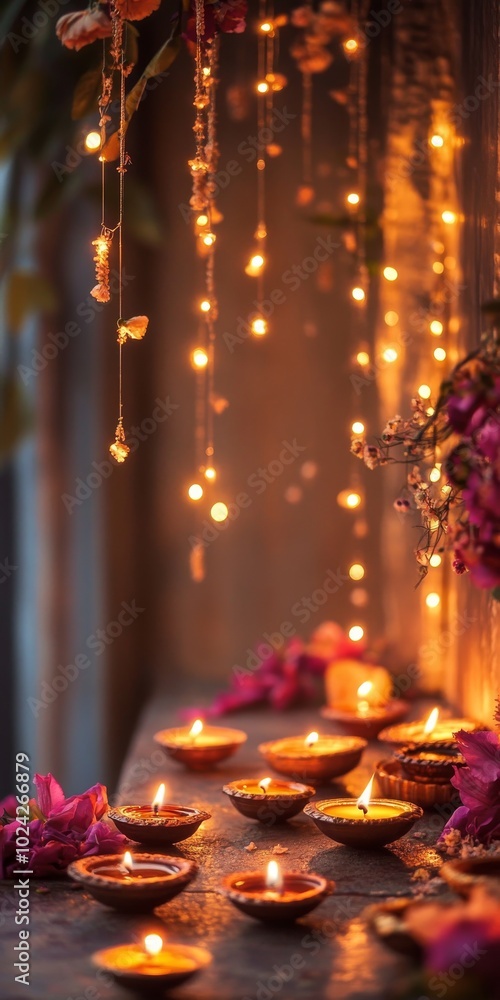 Poster a table with many candles lit up in a room. the candles are arranged in a way that they are lit up i