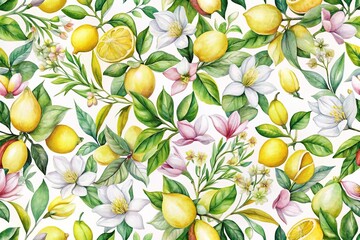Watercolor lemon magnolia flower pattern