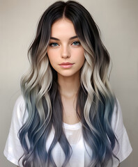 Young women with long, shaggy gradient ombre hair