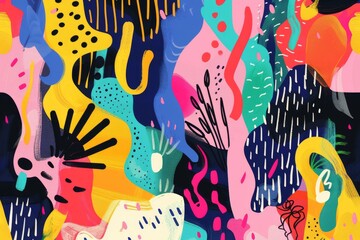 A colorful abstract painting with a lot of different shapes and colors