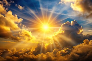 Close-up image of cloudy sky with bright golden sun