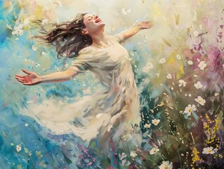 Woman in a Field of Flowers: A Dreamy Expression of Joy and Freedom