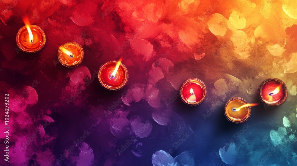 Aufkleber a colorful background with a row of candles in different colors. the candles are lit and are arrange