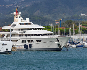luxury yacht in the harbour of marina di carrara , tuscany italy