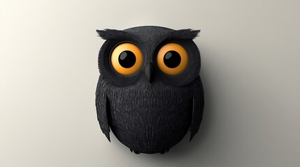 Naklejka premium Abstract owl illustration using only circular and oval shapes, with large round eyes and a smooth oval body, set against a muted grey background. Simple and clean layout, flat colors, no textures,