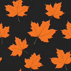 Fototapeta premium beauty of fall with vibrant pattern featuring orange maple leaves against a dark background. Perfect for wrapping paper, greeting cards, fabric,