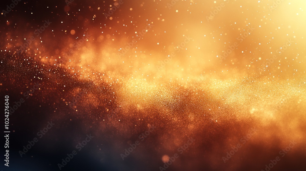 Poster abstract background with golden and red glow and sparkling particles.