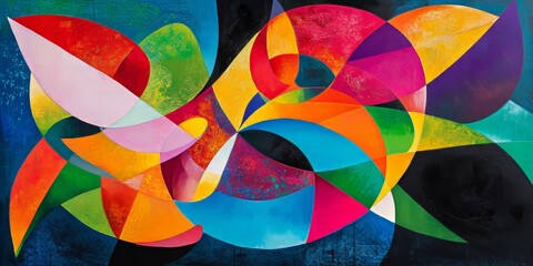 Fototapeta premium A colorful abstract geometric painting featuring bold shapes and vibrant hues, creating a dynamic and energetic visual experience.