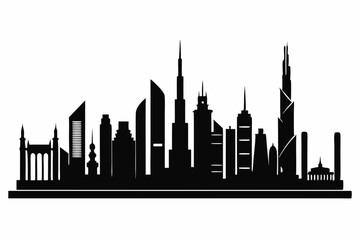 Fototapeta premium Dubai City Skyline Silhouette, City Buildings Black Silhouette Vector, Dubai Skyline Cityscape Silhouette