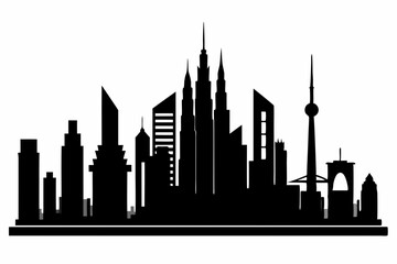 Fototapeta premium Dubai City Skyline Silhouette, City Buildings Black Silhouette Vector, Dubai Skyline Cityscape Silhouette