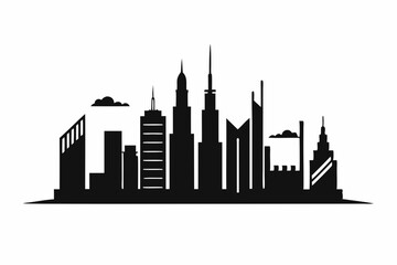 Fototapeta premium Dubai City Skyline Silhouette, City Buildings Black Silhouette Vector, Dubai Skyline Cityscape Silhouette