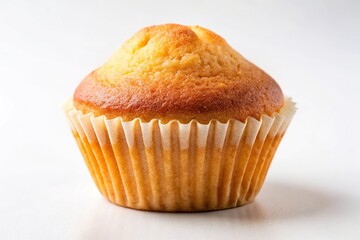 Close-up of a simple cupcake or madeleine on a plain white background