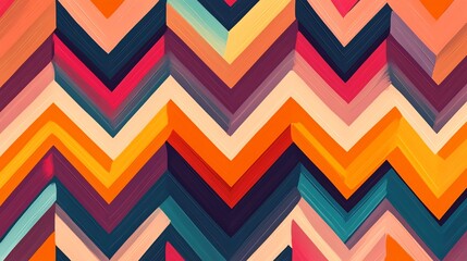 A colorful chevron pattern with shades of orange, yellow, red, pink, teal, blue, and brown.