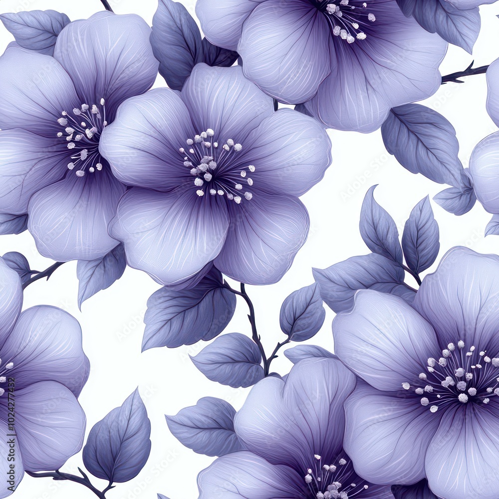 Wall mural seamless beautiful purple spring flowers pattern