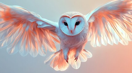 Abstract owl using a few straight lines for wings and smooth curves for the head, set against a soft pastel background. Clean and balanced layout, no textures or shading, flat colors, hd quality,