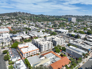 Fototapeta premium Aerial view over La Jolla with big villas and ocean in the background, San Diego, California, USA
