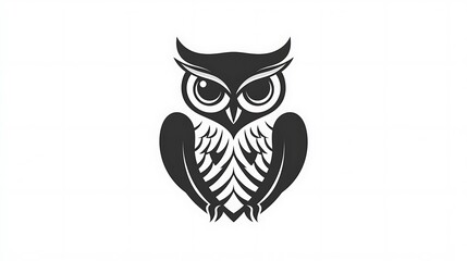 Abstract symmetrical owl design using only circles and triangles, with a focus on balance and clean shapes, set against a solid white background. Smooth curves, flat illustration style, hd quality,