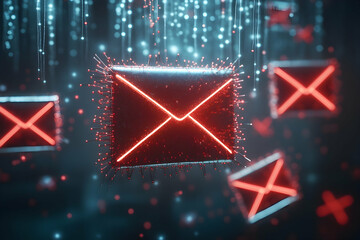 Red Neon Envelope 3D Illustration