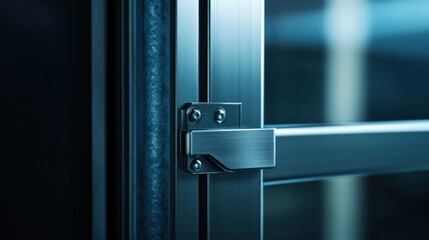 Close-up of a sleek metal door hinge, emphasizing modern design and functionality.