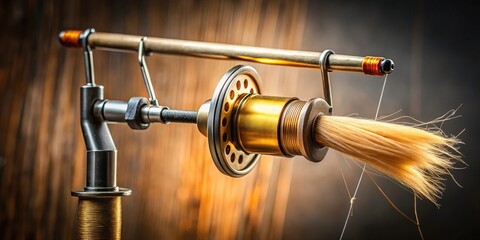 Close-up of bobbin thread hanging from fly tying vise hook
