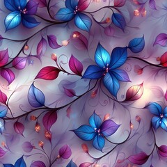 Seamless abstract beautiful purple and blue magical flowers pattern background