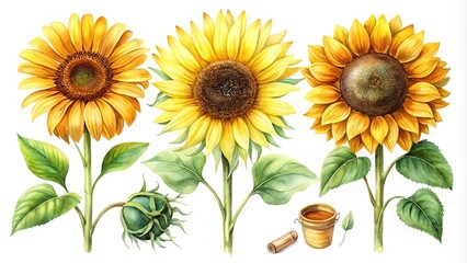 Obraz premium Watercolor solar cell themed clipart bundle with object and equipment silhouette elements