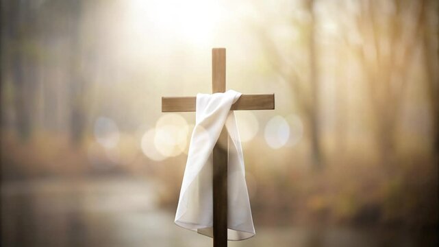 cross and white cloth with blur background and light effect with good friday theme