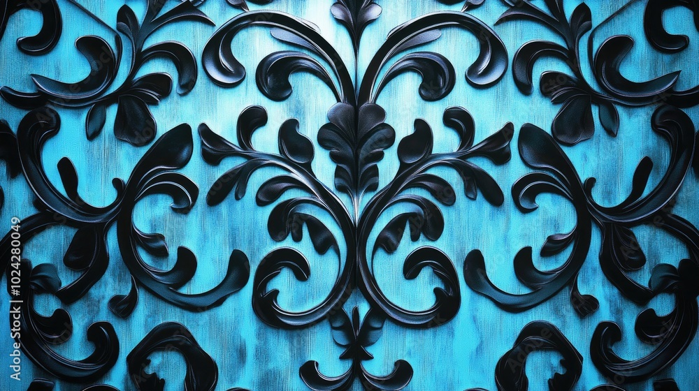 Poster Black patterns displayed on a blue background