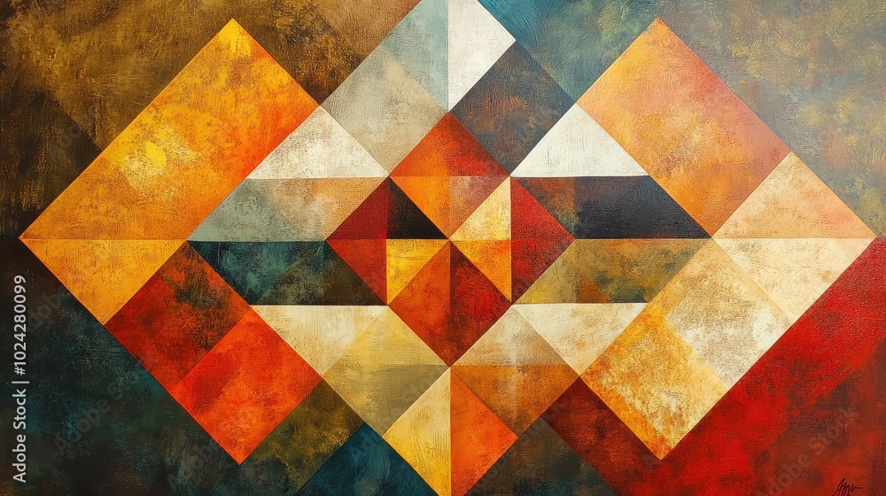 Poster Abstract painting featuring a geometric design with a vintage texture showcasing a modern artistic interpretation of geometric patterns