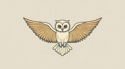 Obraz premium Minimalist line art owl made from smooth, balanced lines for wings and body, circular eyes, and curved shapes, set against a light grey background. Clean and simple composition, flat colors,