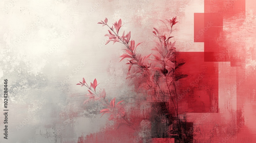 Poster artistic abstract design featuring muted red tones and soft patterns of remembrance.