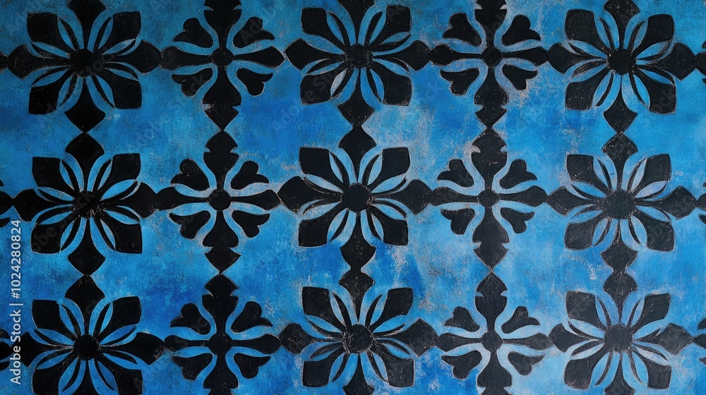 Poster Black patterns displayed on a blue background