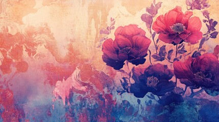 Abstract floral mural art featuring a wallpaper design