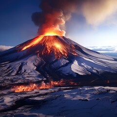 Etna volcano lava flows and Stromboli an expulsion