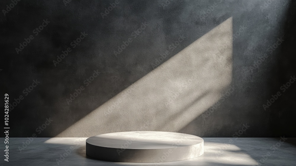 Aufkleber A shaded background ideal for design projects featuring textured walls and a podium illuminated by sunlight 3D rendering