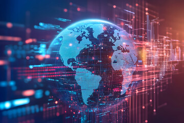 Fototapeta premium Digital Globe with Neon Lights 3D Illustration