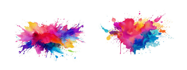Bright colorful watercolor splash splatter stain brush strokes on white background. Modern vibrant aquarelle spot. Rainbow trendy isolated design on white. Element. Vector watercolor illustration.	art