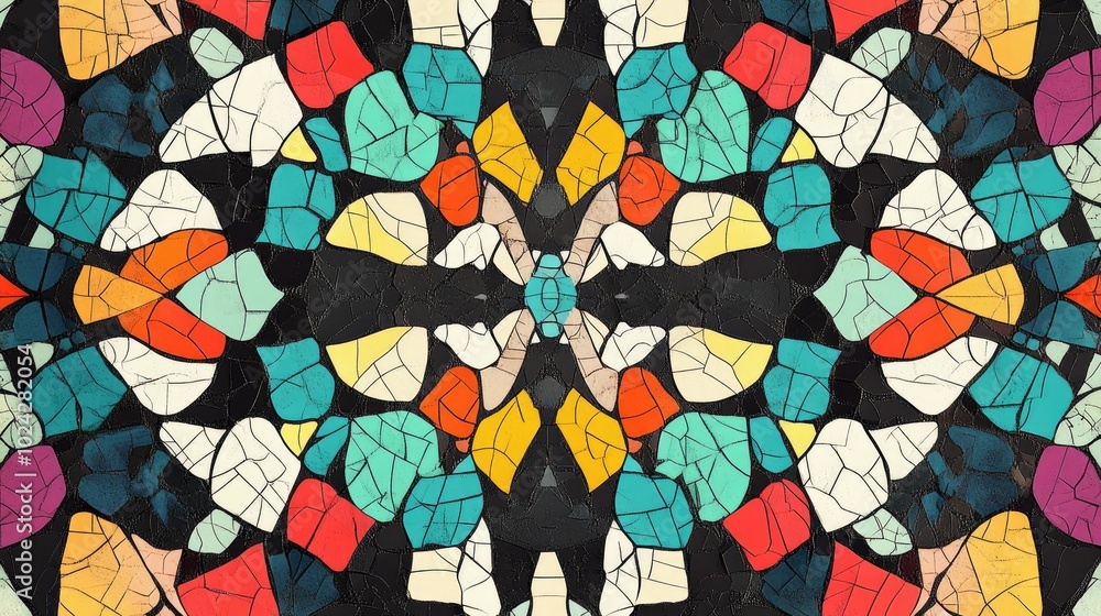 Poster abstract kaleidoscope pattern illustration featuring a decorative mosaic texture with vibrant colors