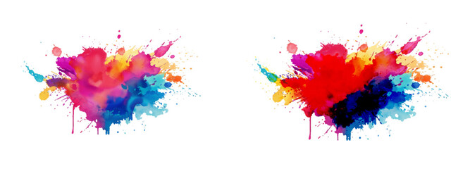 Bright colorful watercolor splash splatter stain brush strokes on white background. Modern vibrant aquarelle spot. Rainbow trendy isolated design on white. Element. Vector watercolor illustration.	art