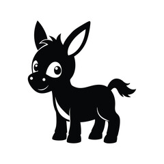 black and white donkey, donkey silhouette vector, black donkey silhouette vector illustration on white background
