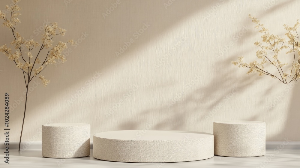 Poster 3D Mockup for product display background Podium setup for showcasing items Neutral scene for presenting goods Unoccupied podium for placing objects for display
