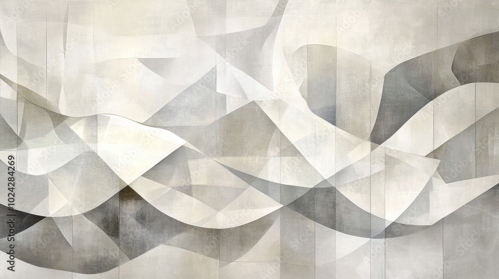 Poster artistic geometric wallpaper featuring translucent wavy stripes set against a vibrant backdrop of va