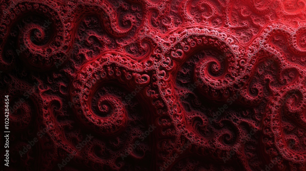 Fototapete Abstract red fractal design on dark background Fantasy texture with intricate patterns Digital artwork created through 3D rendering techniques
