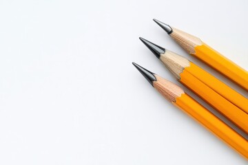 Sharpened yellow pencils in row on white background