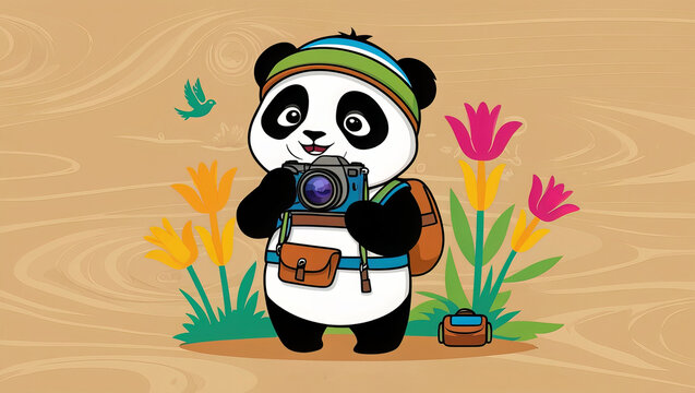 Cute panda vector illustration photographer