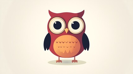 Obraz premium Minimalist owl illustration with a symmetrical design, featuring a circular head and body, and simple curved lines for wings, set against a plain white background.