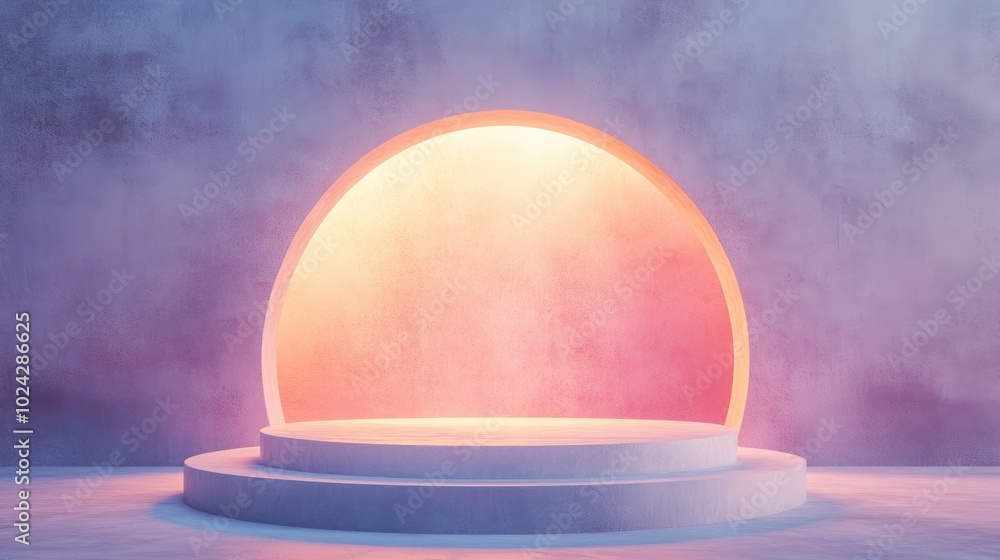 Aufkleber Abstract winter composition featuring geometric shapes an arch and a podium illuminated by natural light Minimal and surreal backdrop 3D rendering