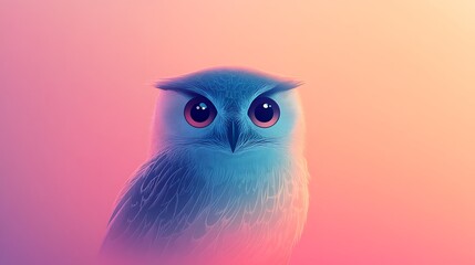 Obraz premium Minimalist owl illustration with only the owl’s eyes, beak, and head outline visible, smooth curves and solid color fill, set against a gradient pastel background.