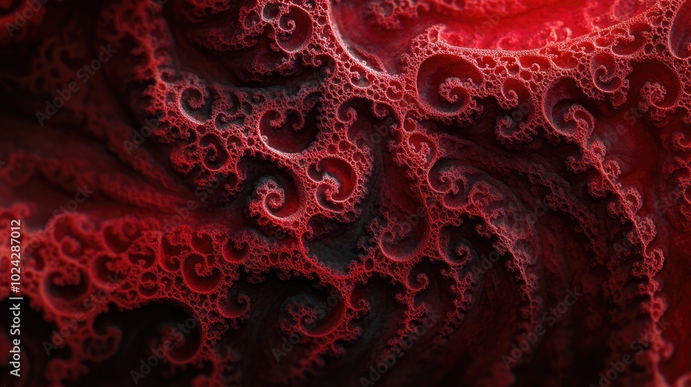 Aufkleber Abstract red fractal design on dark background Fantasy texture with intricate patterns Digital artwork created through 3D rendering techniques