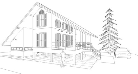 house architectural sketch 3d illustration	
